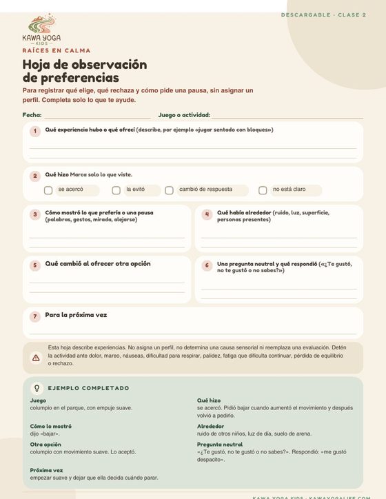 Hoja de observación de preferencias de la Clase 2