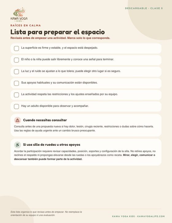 Lista para preparar el espacio de la Clase 5