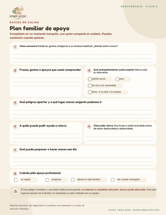 Plan familiar de apoyo de la Clase 8